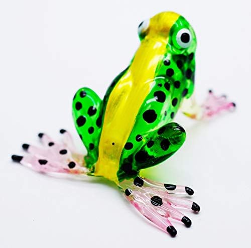 צ'אנגתאי עיצוב זעיר 2¼ אינץ 'נקודות שחורות ירוקות ארוכות צפרדע צפרדע - זכוכית מיניאטורית מפוצצת זכוכית צבעונית רעל צפרדעים