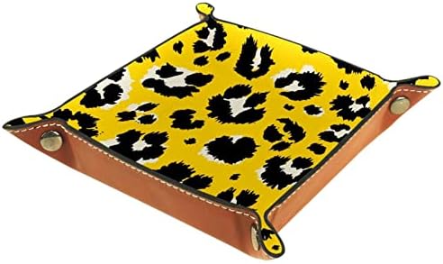 תיבות אחסון של טאקמנג דפוס צהוב נמר נמר קטן, מארגן אחסון שולחן עבודה של מגש עור לארנק