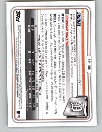 2020 פרוספקטים של באומן CAMO BP-108 TARIK SKUBAL RC RC ROOKIE DETROIT TIGERS TIGERS MLB כרטיס מסחר בייסבול