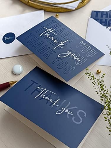 100 כרטיסי תודה עם מעטפות ומדבקות - 5 עיצובים ייחודיים בצבע כחול כהה הערות ריקות בתפזורת הדפסת אולטרה סגול יוקרתית