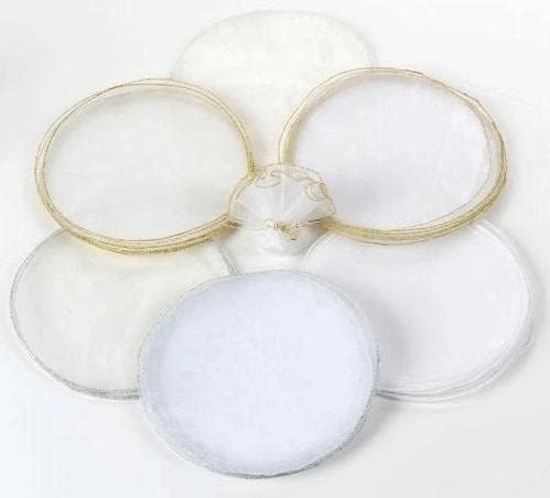 9.5 מעגלי טול אורגנזה לבנים עם קצה כסף מבריק מתכתי, חבילה של 25 עיגולי אורגנדי לטובת חתונה שקדים