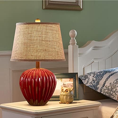 FAJOPQW פוסט -מודרני קרמיקה מנורה לחדר שינה מנורת מיטה צבועה ביד בצבע אדום בצבע אדום תוף מנורת שולחן לצל לסלון חדר שינה מיטה