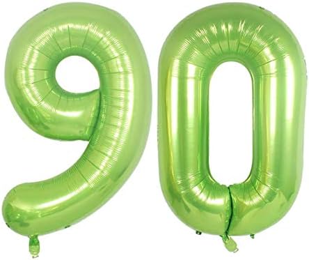 נייר כסף ירוק 40 ב -90 בלוני מספר הג'מבו של הליום, בלון דיגיטלי לקישוט יום הולדת 90 לנשים או גברים, ציוד למסיבות