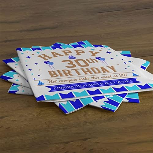 חבילת מפיות של נייר יום הולדת 30 של 12 - Serviettes מסיבות חד פעמיות - נראית נהדר - מפיות כחולות 15.74