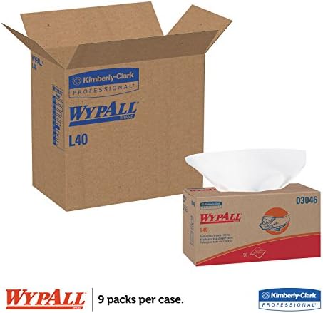 Wypall 03046 L40 מגבים, קופסת קופץ, לבן, 10 4/5 x 10, 90/קופסה, 9 קופסאות/קרטון