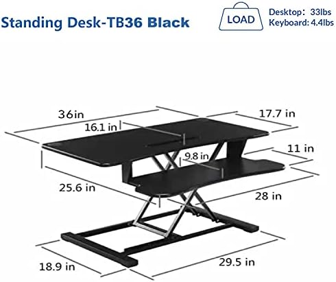 אגדה ואנסן, 32 אינץ מתכוונן גובה עומד שולחן ממיר 36 אינץ רחב מחשב נייד משכים או כפול צג תחנת עבודה, שחור