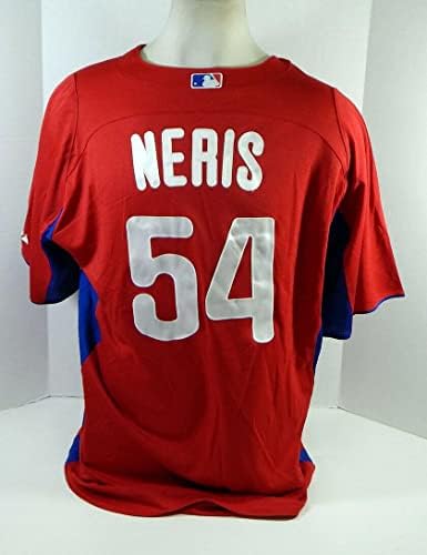 2011-13 פילדלפיה פיליס הקטור נריס 54 משחק הונחה אדום ג'רזי סנט BP 48 6 - משחק משומש גופיות MLB