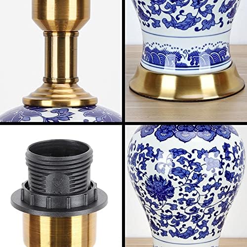 קלאסי ג ' ינג ' ר צנצנת מנורה לסלון, בד חבית צורת צל עבור מנורת שולחן, כחול ולבן גבוה מנורה שליד המיטה,קרמיקה מנורת