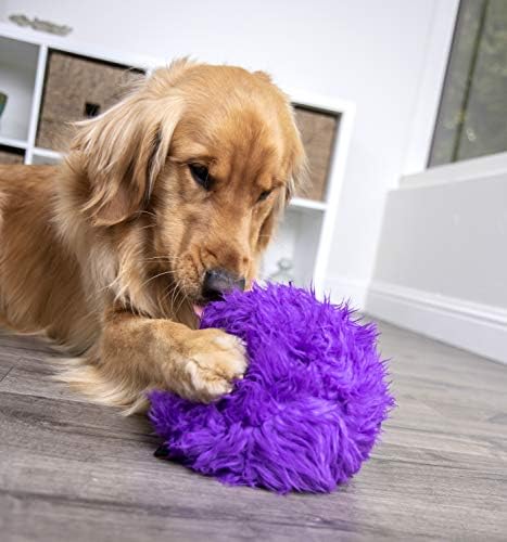 Godog Furballz Squaky Plush Ball צעצוע כלב, טכנולוגיית משמר הלעיסה - סגול, גדול