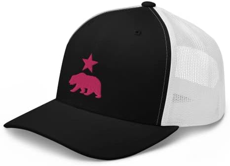 Rivemug נשים קליפורניה Premium Trucker HAT דוב רקום ודוב מעוגל כוכב אמצע קראון סנאפבק מכסה לנשים