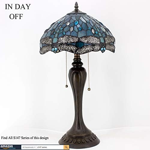 מנורת שולחן טיפאני ים כחול מוכתם זכוכית שפירית סגנון מנורה שליד המיטה שולחן קריאת אור 12 * 12 * 22 סנטימטרים דקור