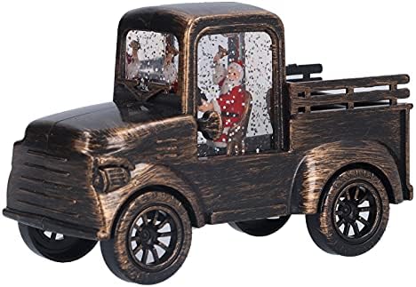 עיצוב משאיות וינטג 'מואר, גלובוס שלג לחג המולד עם נצנצים, סנטה קלאוס בדגם מכוניות המשאית, פנס מים מואר למתנות
