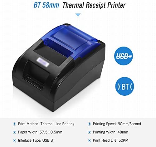 מדפסת קבלה תרמית של TREXD 58 ממ עם ממשק BT USB שטר במהירות גבוהה כרטיס הדפסה ברורה תואמת לפקודות ESC/POS
