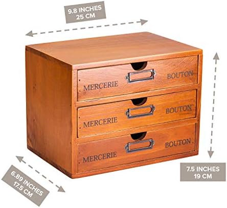 מארגן וינטג '3 -מגורים לשולחן העבודה - קופסת עץ עם 3 מגירות אחסון - ארון תיוק מעץ מלא לארגון ואחסון - מארגן נייר - מארגני