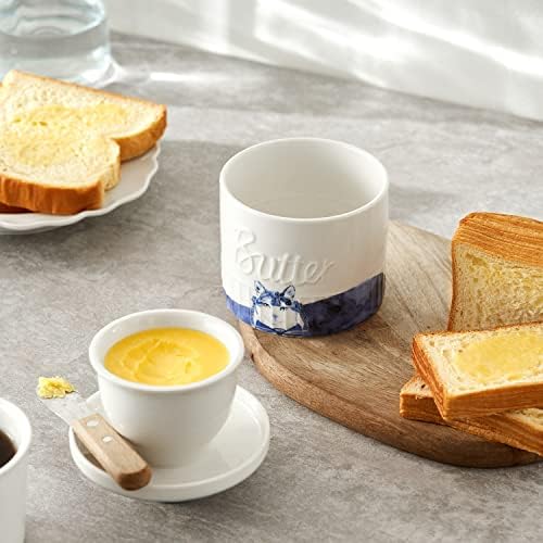 חמאת חמאה טופרית לדלפק עם קו מים, על פי דרישה חמאה ניתנת לפירוק, שומר חמאה בסגנון קרמיקה להשאיר על דלפק, צלחת חמאה צרפתית