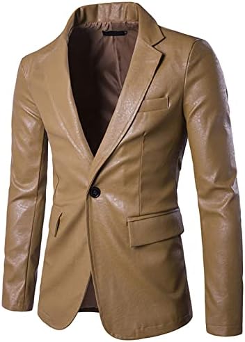 Maiyifu-GJ Blazer Leather Lear Leab for Men Classic Faux Business Sport מעיל צווארון אחד