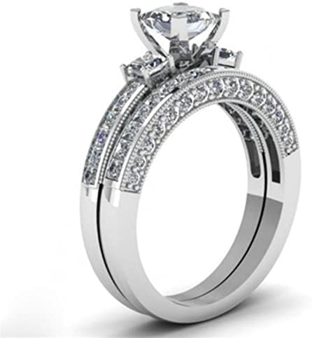2 ב 1 שיילוב יצירתי סט טבעת זירקון מיקרו-משובץ, טבעת יום נישואין לחתונה נצח הבטחה טבעת כלות מתנה לאישה אשה