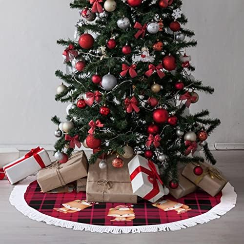 חצאית עץ חג המולד עם ציצית, חצאית עץ חג המולד משובצת חג המולד, מחצלת עץ חג המולד בגודל 30 , מחצלת עץ חג המולד