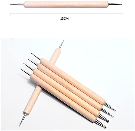 עט אמנות ציפורניים עץ עט עט כפול ציפורניים ציור ציור מקדח כלי מניקור 5 מחשבים פיסול חרט לקישוט פולני ג'ל