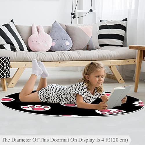 Llnsupply בגודל גדול 4 מטר ילדים עגול ילדים שטיח שטיח שטיח חתול חמוד כפה שחור רקע משתלת כרית שטיח לא להחליק ילדים