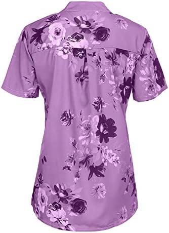 2023 נשים קיץ עסקים עליונים חולצות מזדמנים חולצות שרוול קצר הדפס פרחוני טשירטים נגד צוואר הנלי חולצת טי לבוש