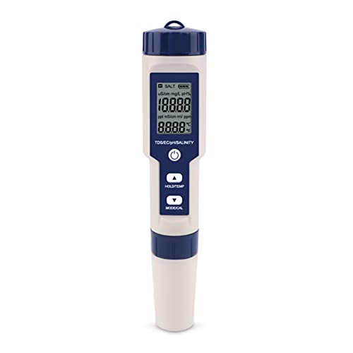 מד pH, EZ-9909 5 ב 1 דיוק גבוה בודק איכות מים דיגיטלי נייד, למדידת pH מליחות TDS טמפרטורה EC, עם מסך תאורה אחורי, IP67 אטום