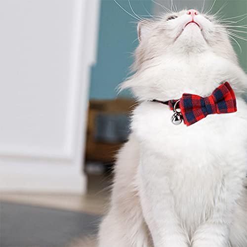 ישלנד 6 יחידות חתול צווארון הבדלני עם חמוד עניבת פרפר ופעמון, מתכוונן & מגבר; נשלף משובץ כלב צווארון לחתולים קיטי חתלתול