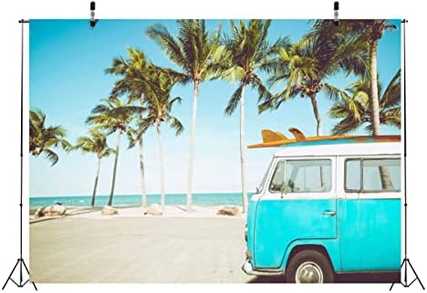 בלקו 9 * 6 רגל בד רקע חוף טרופי בציר כחול אוטובוס גלשן חג נסיעות קמפינג רקע קיץ הוואי גלישה פטוגרפיה רקע מסיבת ואאו קישוט