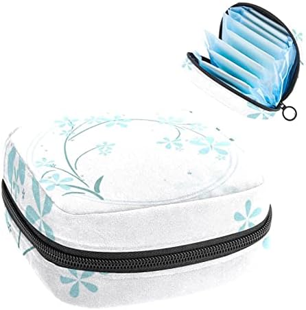 מפית סניטרית אחסון תיק, נייד לשימוש חוזר וסת כרית רוכסן שקיות, טמפון אחסון פאוץ עבור נשים בנות, רועים פרח כחול
