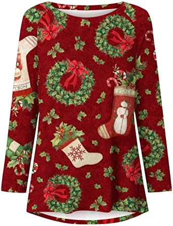 צמרות טוניקה לנשים חג חג המולד של פתית שלג, שרוול ארוך צוות שרוול ארוך צוואר חמוד סנטה קלאוס סווטשירט סווטשירט סווטש חולצה