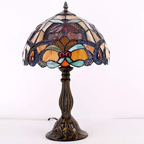 מנורת שולחן טיפאני כתום ויטראז 'פרח קישור סגנון קריאת שולחן ליד המיטה אור 12 על 12 על 18 אינץ' עיצוב חדר שינה סלון