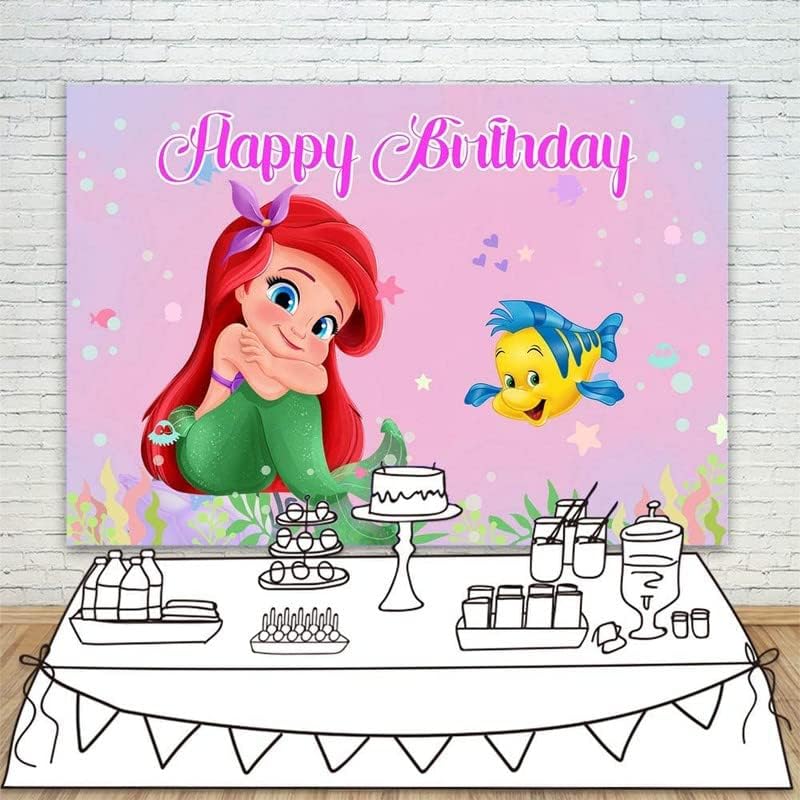 נסיכת אריאל רקע לילדות יום הולדת 5 על 3 רגל ויניל אריאל יום הולדת שמח באנר יום הולדת 1 אריאל בת הים הקטנה תפאורה