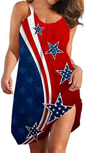 שמלות מזדמנות של Kuaileya לנשים 2023 יום העצמאות לנשים אופנה אמריקאית 4 ביולי אלגנטית או צוואר ללא שרוולים