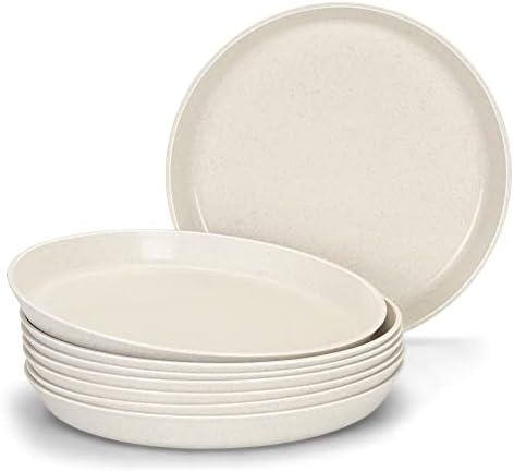 HomeStockplus צלחות ארוחת ערב בגודל 9 אינץ ', צלחות קש חיטה ללא BPA, מערכי כלים לבנים עם מדיח כלים וצלחות בטוחות במיקרוגל -
