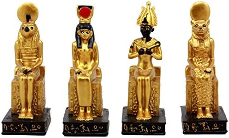מתנה של אברוס אלים מצריים הורוס אוסיריס סכמט ואיזיס יושבים על מכס פסלון של 4 מיניאטורות דקורטיביות 3.75 H