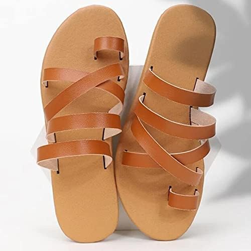 Balakie נשים כפכפי PU Flip Slip-on Criss Cross חוטיני חוטיני שטוח נעלי סנדל סנדל בקיץ חוף נעלי בית מזדמן