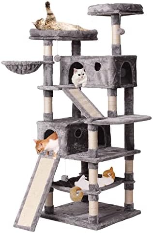 מגדל חתול חתול MQ 70.1 אינץ ', מרובה מגרד חתולים עם דירות, סולמות, סל, ערסל ומוטות קטיפה לחתלתולים, חתולים גדולים,