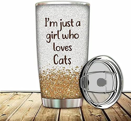 Greture, רק ילדה שאוהבת חתולים כוס נירוסטה, ספל נסיעות מבודד ואקום 20oz עם מכסה, ספל קפה מבודד קיר כפול קיר כפול.