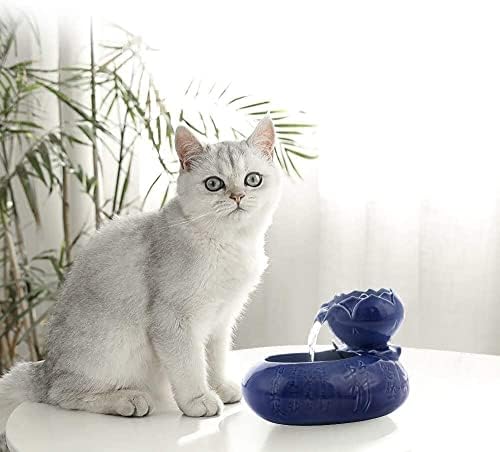 מתקן מים לחיות מחמד מזרקת מים לחיות מחמד, קרמיקה לוטוס צורת כלב חתול אוטומטי זרימת מתקן מים, זרימת שתייה לחיות