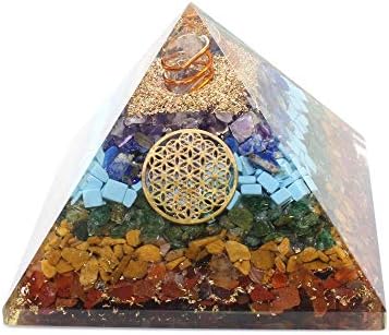אורגון קריסטל שבעה פירמידה צ'אקרה עם פרח נחושת של סמל חיים/אבן חן לאיזון צ'אקרה/הגנת EMF מדיטציה נפשית/ריפוי אהבה צ'אקרה יוגה/כולל