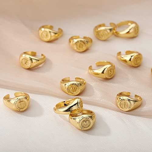 בציר ראשוני מכתב חותם טבעות לנשים טבעת עגול פתיחת זהב מכתב טבעת תכשיטי חתונה-87731