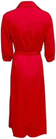 פרגרן אלגנטי שמלה, אופנה נשים מקרית דש מוצק צבע שבעה-חלק שרוול ארוך שמלות