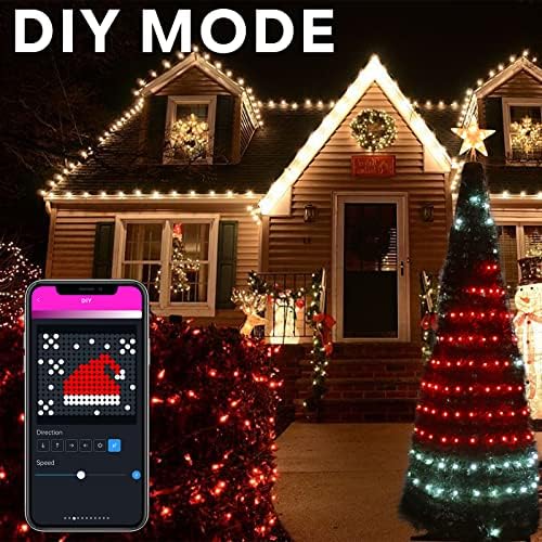 עץ חג מולד חיצוני עם אורות, 6ft Diy עץ חג המולד מתקפל עם אפליקציה ושלט רחוק 314 LED סינכרון טיימר מראש מראש עץ חג