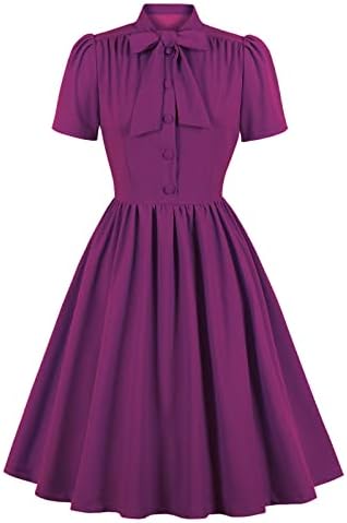 שמלת נציף של נוקמופו לנשים אופנה בריטית פונה צווארון משובץ הדפס משובץ שמלת שרוול קצר ברך
