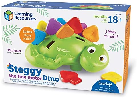 משאבי למידה Steggy The Dino Motor Dino - 11 חלקים, בגילאי 18+ חודשים צעצועים לומדים פעוטות, צעצוע מוטורי וחוש משובח, פעוטות