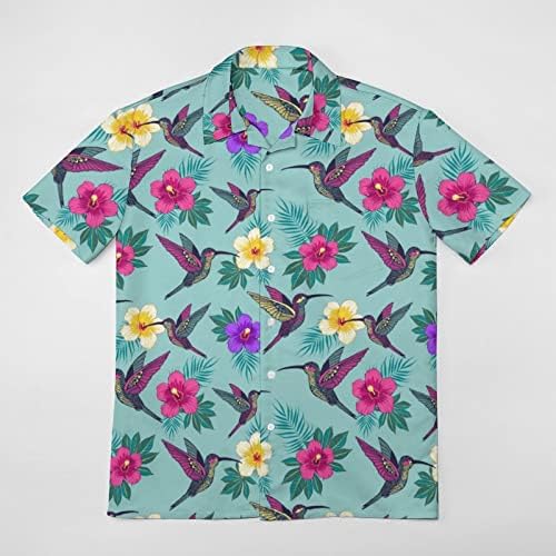 פרחים טרופיים עם ציפור דפוס גברים של חולצות קצר שרוול כפתור למטה קיץ חוף חולצה כושר רגיל חולצות גרפי טיז