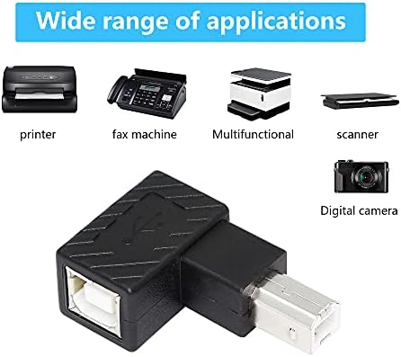 Riieyoca 90 מעלות מתאם מדפסת USB B, זווית שמאל סוג B 2.0 זכר לנקבה מחבר להרחבה למדפסת, סורק, מכונת פקס