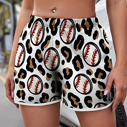 מכנסיים קצרים של חוף הקיץ של HGCCGDU לנשים דפוס בייסבול חמוד גזעים חוף מזדמנים מפעילים מכנסיים קצרים של המותניים המותניים.