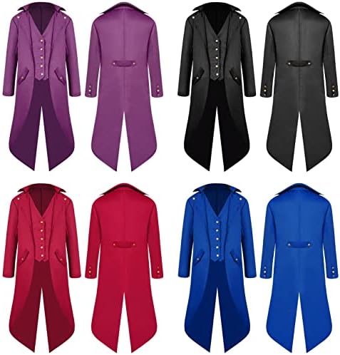 מעיל זנב של Hariumiu Gentleman צבע אחיד שרוולים ארוכים עם הלבשה חיצונית גותית מעיל טוקסידו מפוצל חזה חזה יחיד עבור