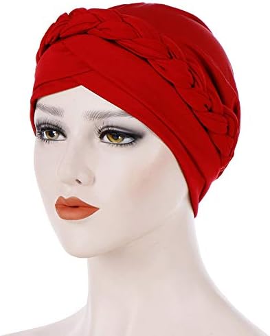 נשים חוצות מראש צמה כובע כפית סרטן כימותרפיה כימותרפיה עטיפת ראש כובע צבע מוצק כובע טורבן מוסלמי אלסטי